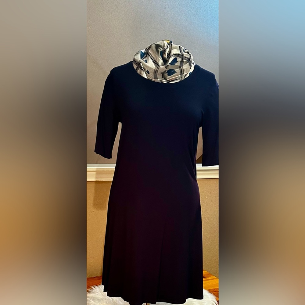 New! Cupid Women’s Solid Print Navy Blue, 3/4 Sleeve Dress Size Large